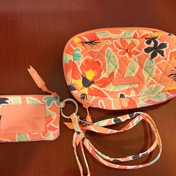 Vera Bradley Handbags - Vera Bradley Quilted Floral Makeup Bag & ID Case Orange Multicolor Fabric
